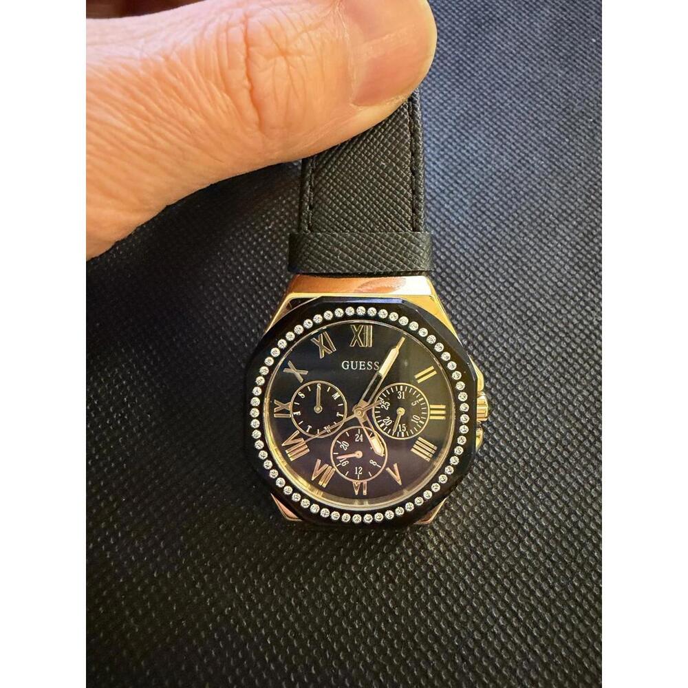 GUESS Women's Multi-Function Black Leather Watch … - image 6